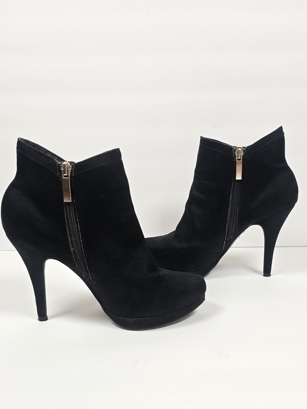 Limelight Black Suede Platform Stiletto Ankle Boots Side Zip Heeled Booties 38 - Picture 4 of 9